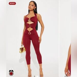 Fashion Nova Burgundy Jumpsuit